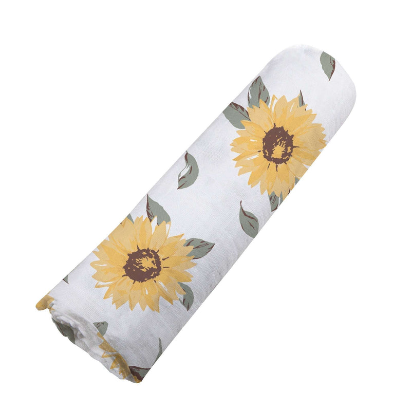 Sunflower Farm Bamboo Swaddle with sunflower print, 100% natural bamboo muslin.