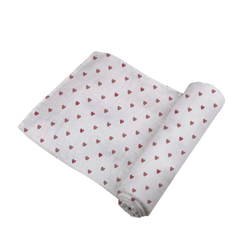 Two Hearts Bamboo Swaddle with heart pattern, made from natural bamboo muslin.