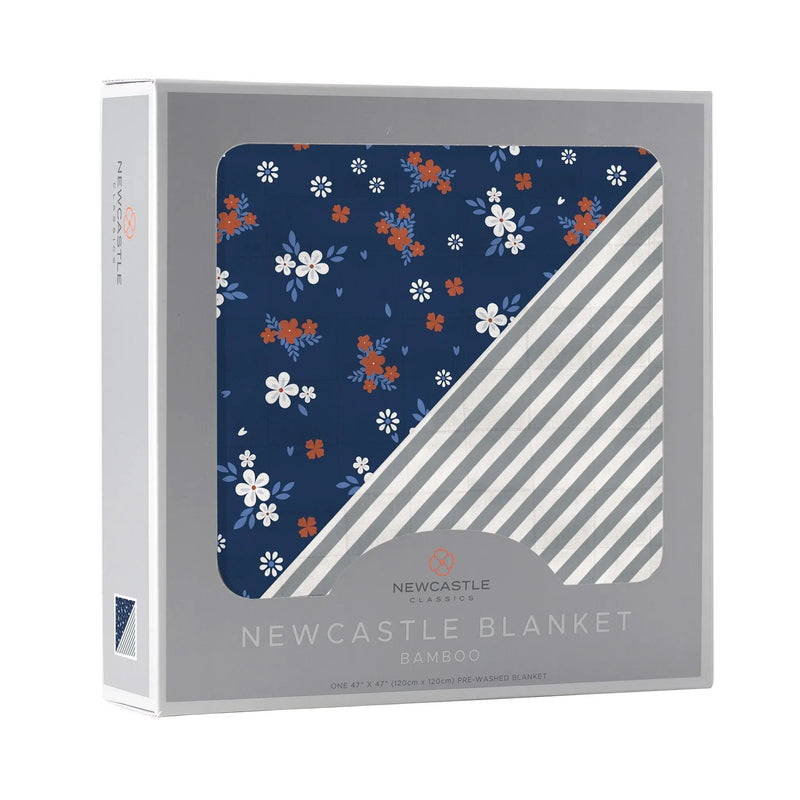 Serenity and Finley Stripe Newcastle Blanket in Bamboo Muslin, cozy and breathable, 47" x 47".