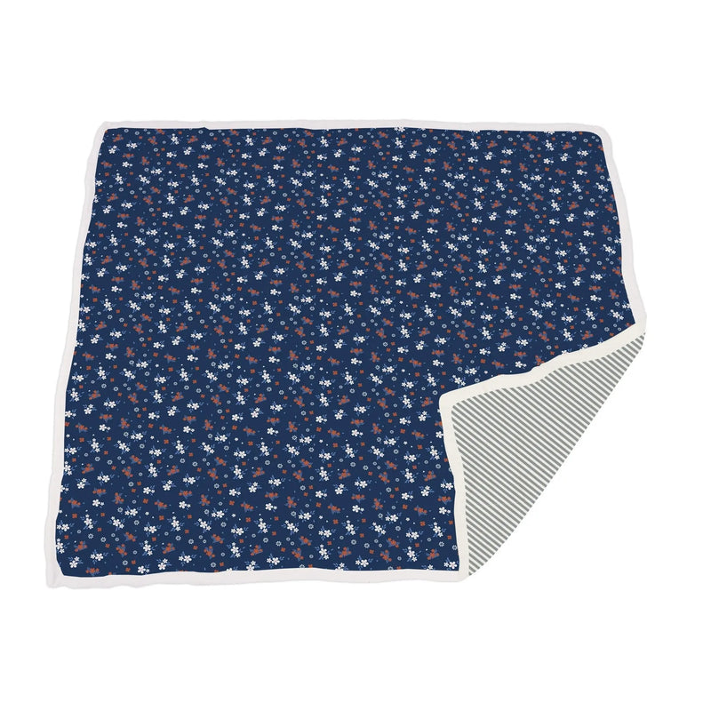 Serenity and Finley Stripe Bamboo Muslin Newcastle Blanket with floral pattern, 100% natural bamboo fibers, size 47" x 47".