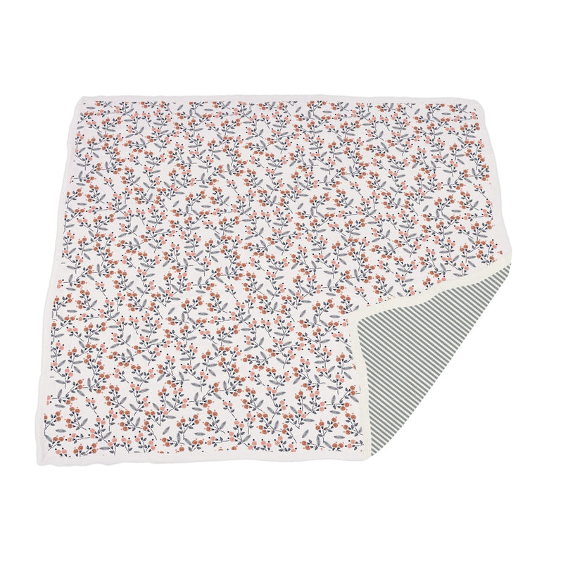 Dahlia floral and Finley stripe bamboo muslin blanket, 47"x47", soft and breathable.