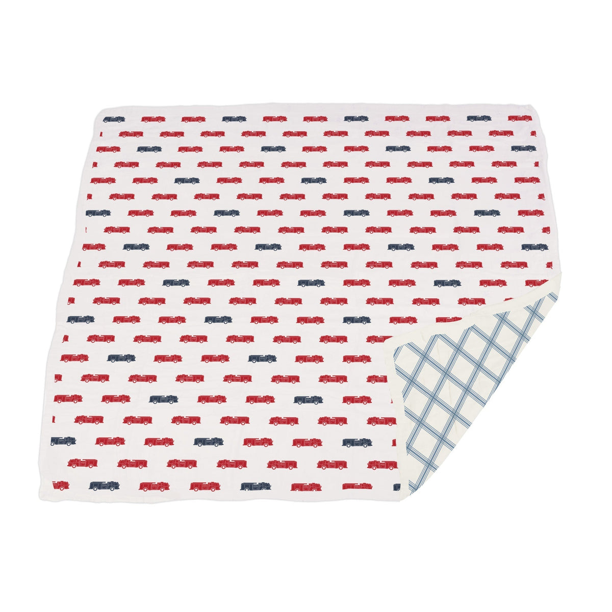 Blue and Red Fire Trucks and Buffalo Check Plaid Newcastle Blanket by Newcastle Classics at Everetts Place