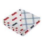 Blue and Red Fire Trucks and Buffalo Check Plaid Newcastle Blanket by Newcastle Classics at Everetts Place