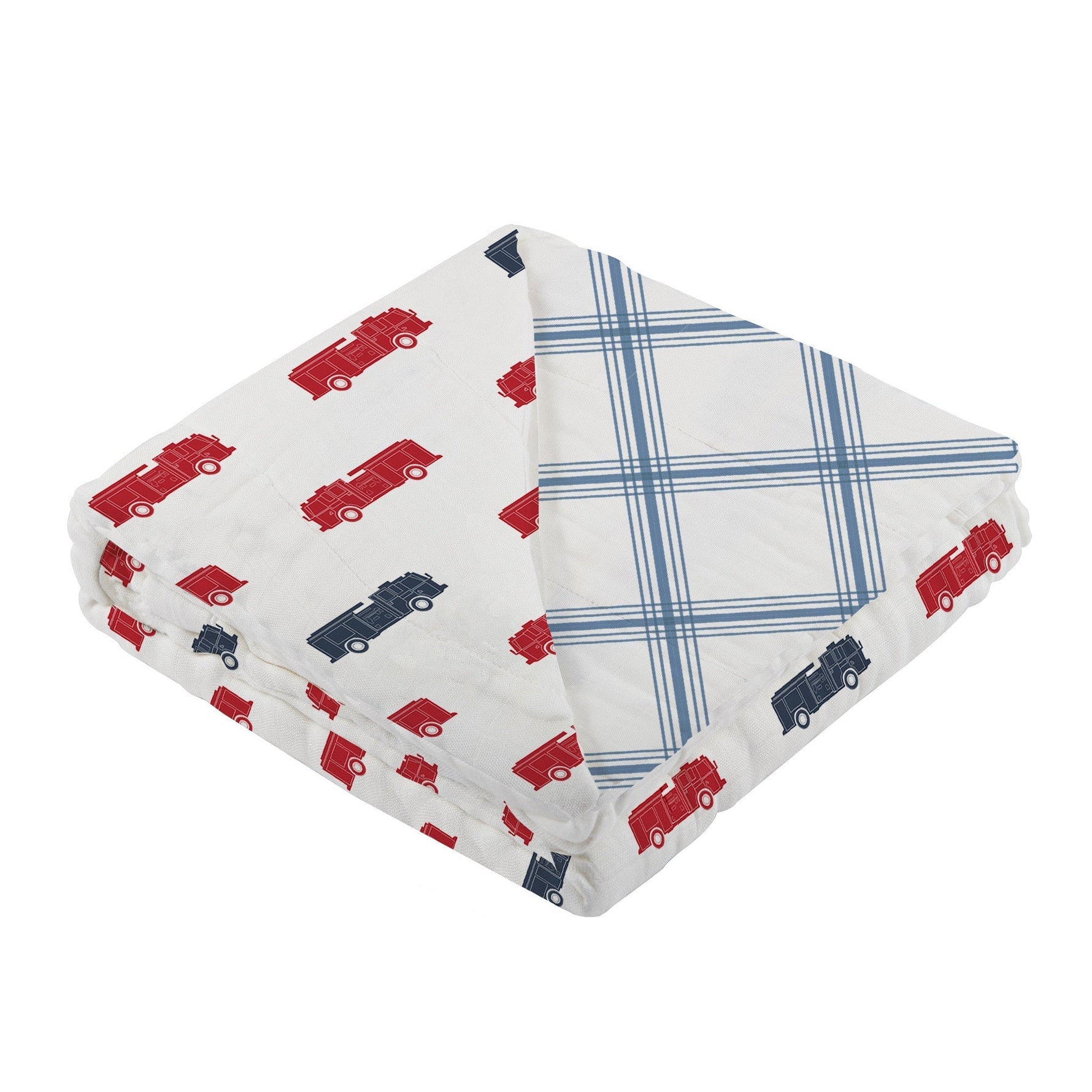 Blue and Red Fire Trucks and Buffalo Check Plaid Newcastle Blanket by Newcastle Classics at Everetts Place