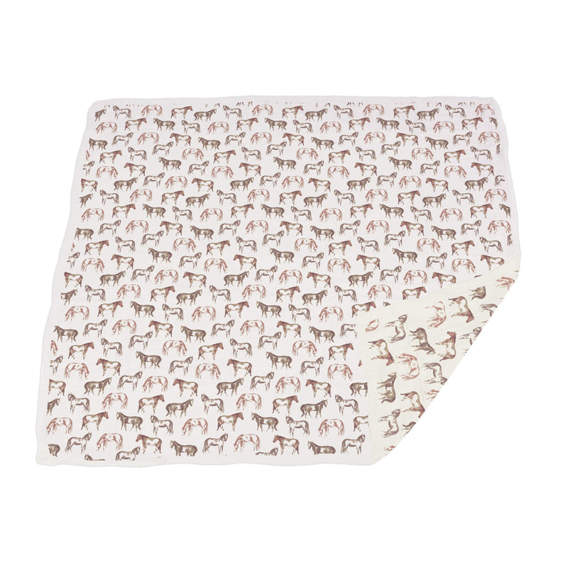 Wild Horses Bamboo Newcastle Blanket with horse pattern on soft bamboo muslin.
