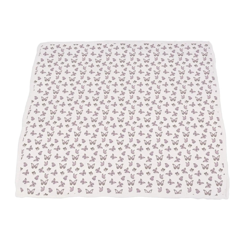 Winsome Butterflies and Orchid Lavender Cotton Newcastle Blanket, 100% natural cotton, 47"x47".