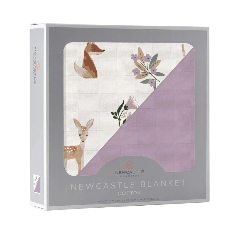 Sierra Fox and Deer Lavender Cotton Newcastle Blanket in Box