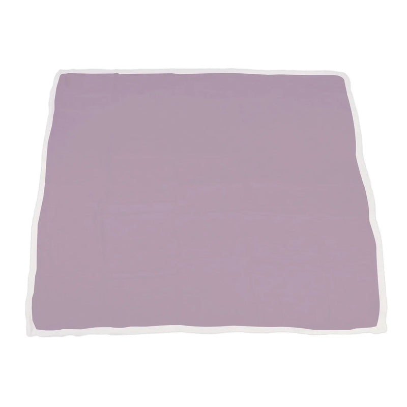 Lavender cotton muslin blanket, featuring Sierra Fox and Deer design, 47x47 inches.