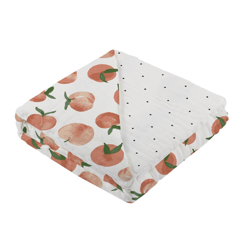 Carnelian Peaches and Polka Dot Bamboo Muslin Blanket for Kids