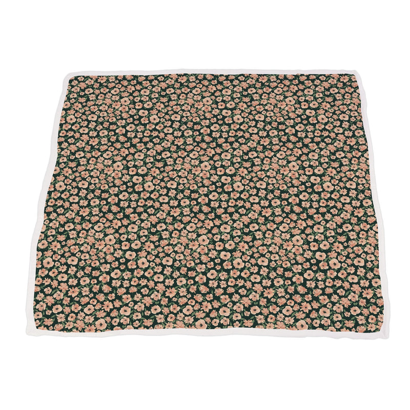 Canyon Sunset Flowers and White Polka Dot Newcastle Blanket made of soft, breathable bamboo muslin, 47" x 47".