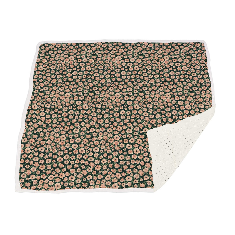 Canyon Sunset Flowers Newcastle Blanket with White Polka Dots, made of 100% bamboo muslin, 47" x 47".