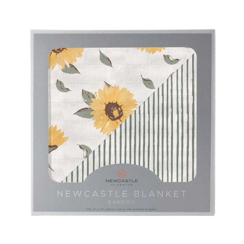 Sunflower Farm and Sage Green Stripe Newcastle Blanket, 100% Bamboo Muslin, 47"x47"