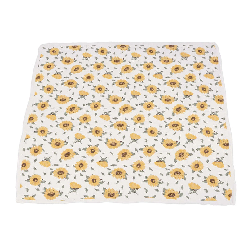 Sunflower Farm and Sage Green Stripe Newcastle Blanket made of 100% bamboo muslin, featuring a sunflower pattern.