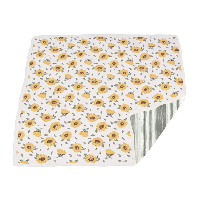 Sunflower Farm and Sage Green Stripe Newcastle Blanket made from bamboo muslin, 47"x47".