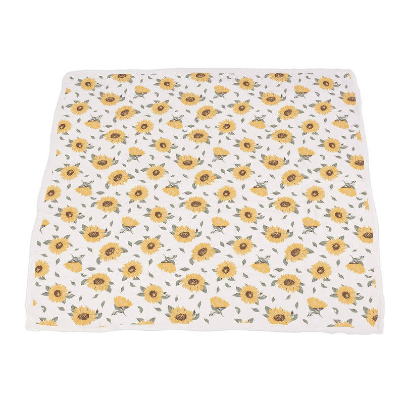 Sunflower Farm and Honey Bee bamboo muslin blanket, featuring a sunflower design, perfect for kids.