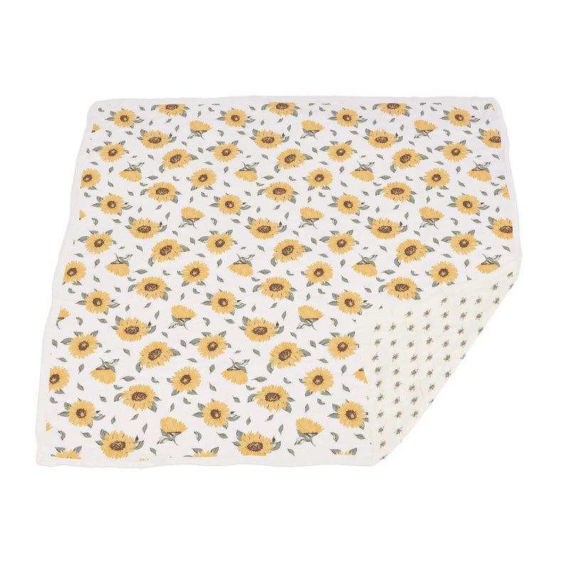 Sunflower Farm and Honey Bee Newcastle Blanket made of 100% natural bamboo muslin.