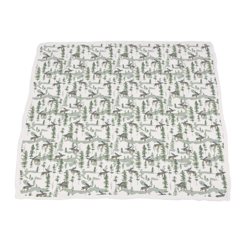 Lush Mountain Moose and Hunter's Camo Newcastle Blanket in bamboo muslin.
