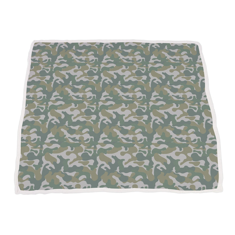 Gone Fishing and Hunter's Camo Newcastle bamboo muslin blanket in camouflage design, 47" x 47".