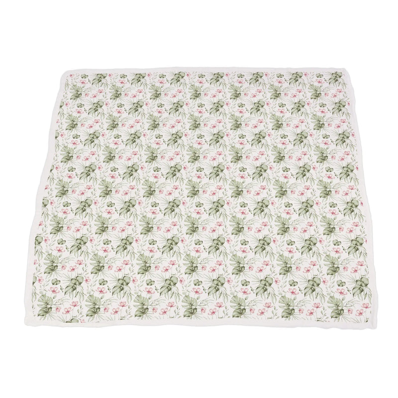 Silver Pink Orchid Newcastle Blanket with leopard design, made of soft bamboo muslin, 47" x 47".