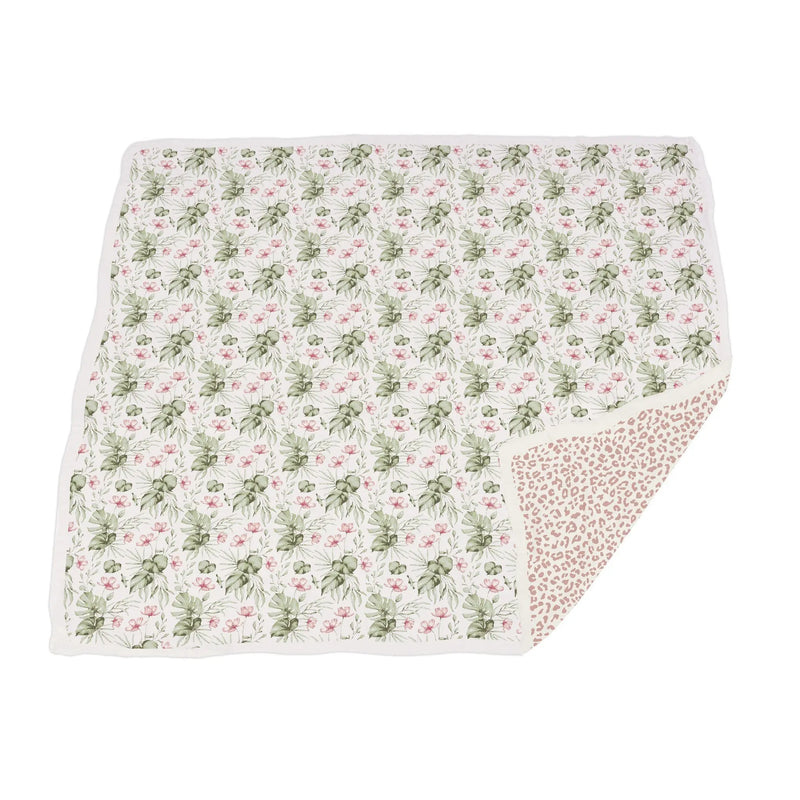 Silver Pink Orchid and Little Leopard bamboo muslin blanket, 47" x 47".