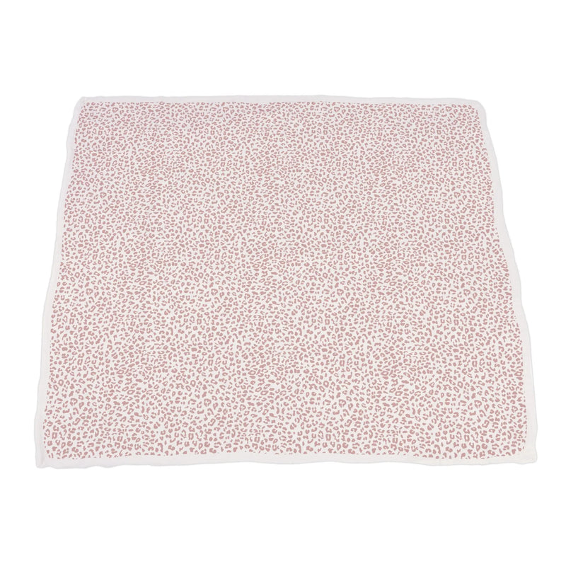 Silver Pink Orchid and Little Leopard Newcastle Blanket made of 100% natural bamboo muslin.