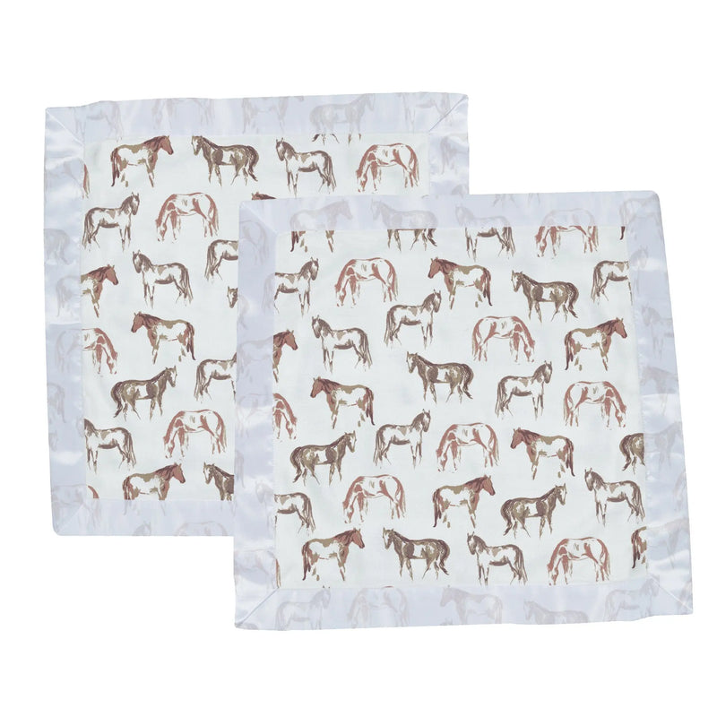 Wild Horse Bamboo Muslin Security Baby Blankie with horse print, 16"x16", 100% bamboo muslin.
