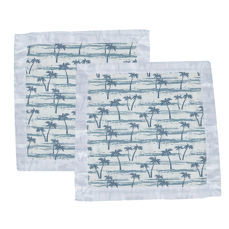 Ocean Palm Trees Bamboo Newcastle Blankie, 100% Natural Bamboo Muslin, 16"x16".