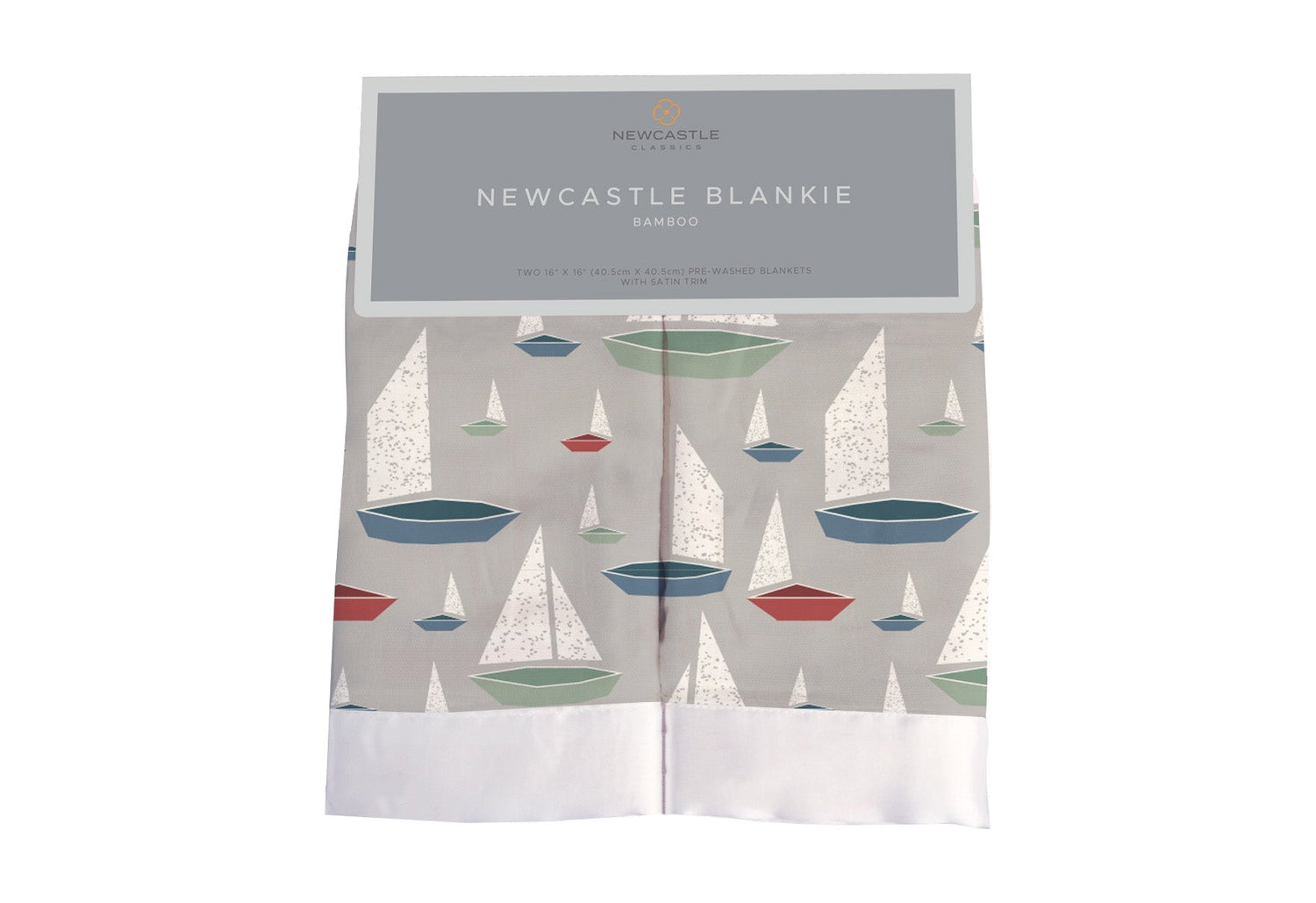 Small square bamboo muslin security blankie with a marina sailboats print