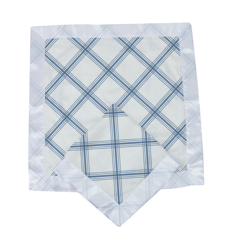 Blue Buffalo Check Plaid Newcastle Blankie in natural cotton muslin, size 16" x 16".