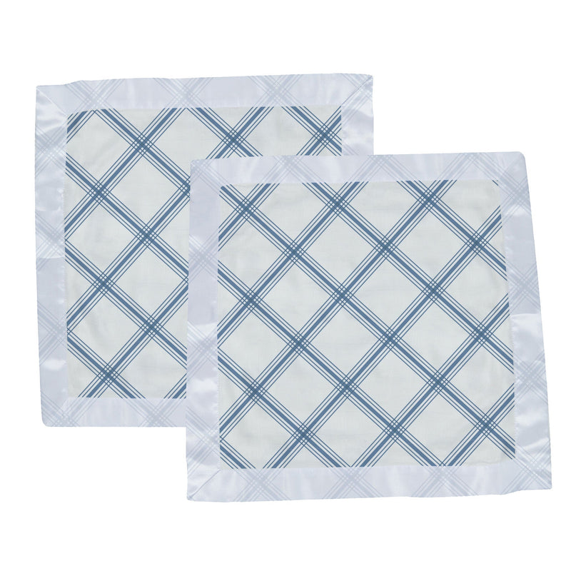 Blue Buffalo Check Plaid Newcastle Blankie, 16"x16", 100% Natural Cotton Muslin.