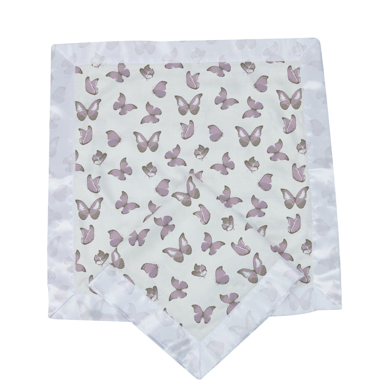 Winsome Butterflies Cotton Muslin security baby blankie with butterfly pattern.
