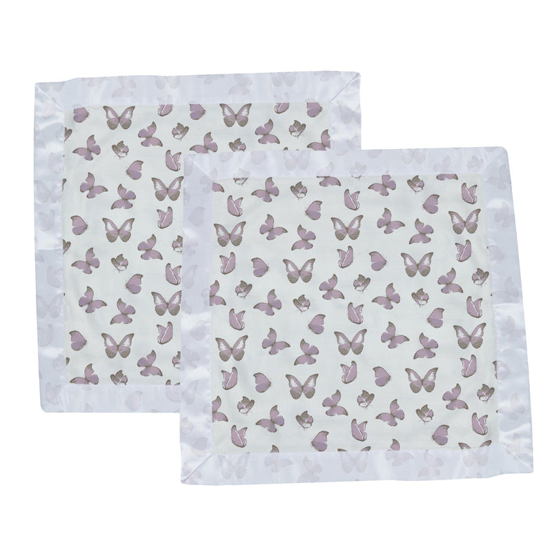 Winsome Butterflies cotton muslin security baby blankie, 16x16 inches, featuring butterfly patterns.