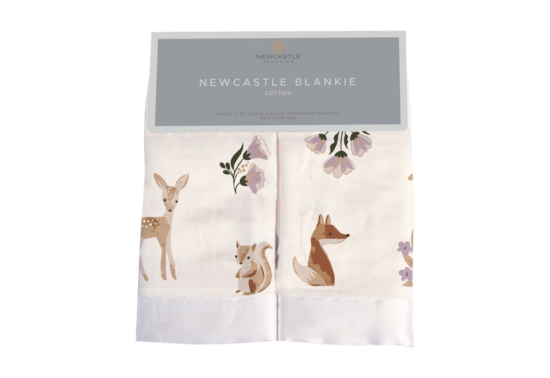 Sierra Fox and Deer Cotton Muslin Security Baby Blankie with animal print design, 16x16 inches, 100% natural cotton.