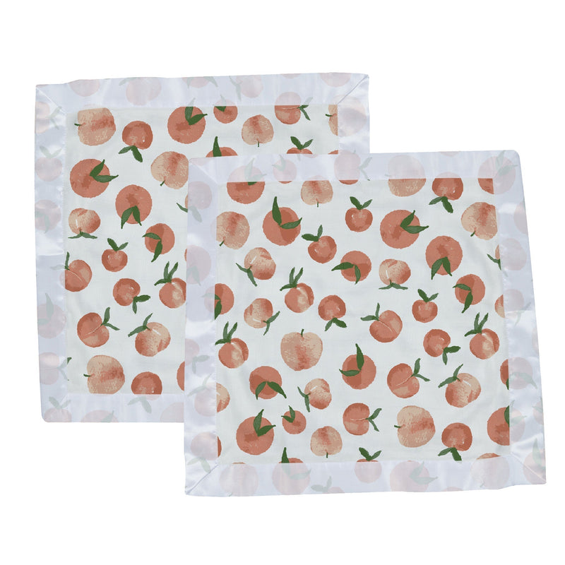 Carnelian Peaches designed Newcastle Blankie set, 100% natural bamboo muslin, 16" x 16".