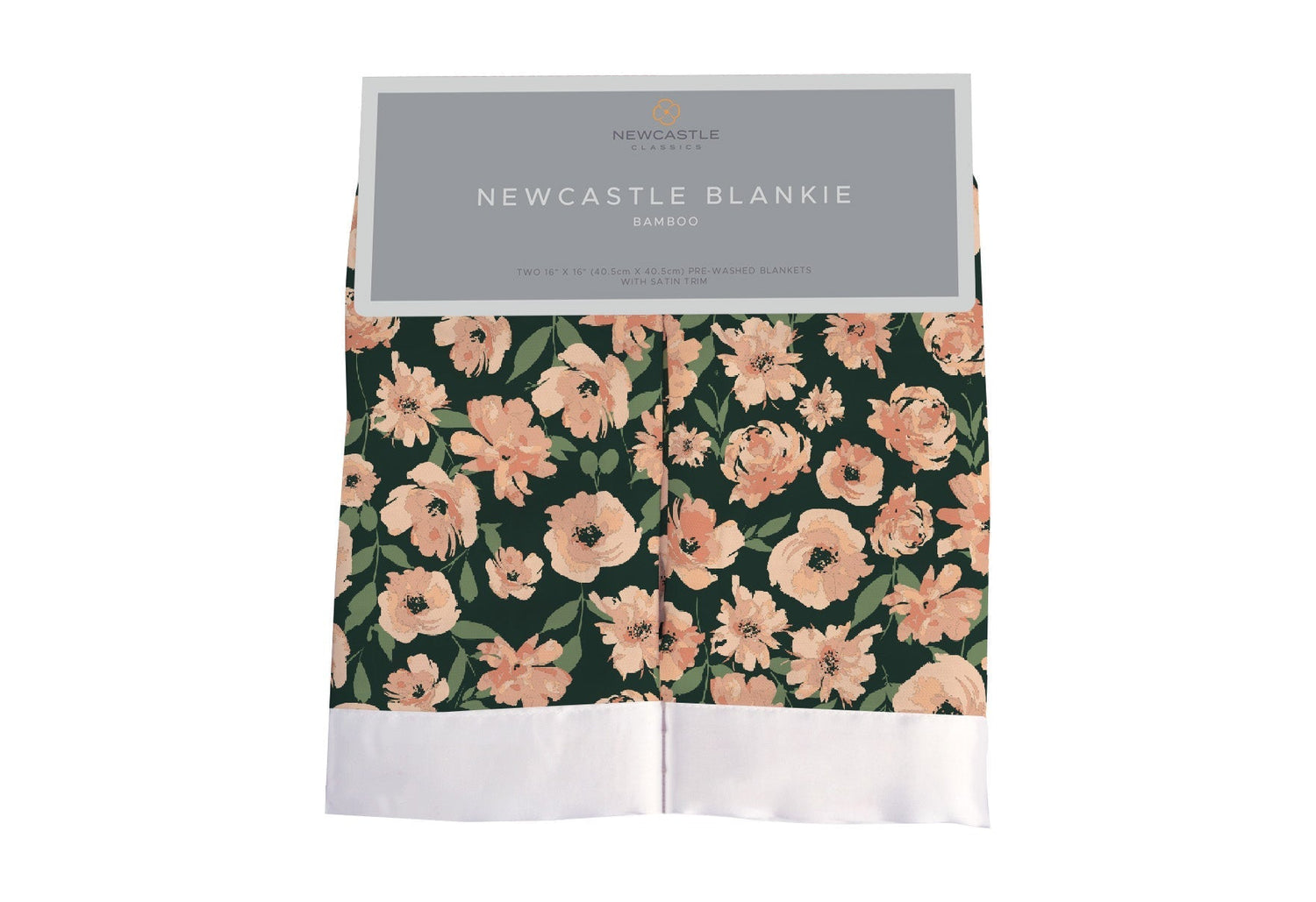 Small square bamboo muslin security blanket with a canyon sunset floral pattern in soft pink tones