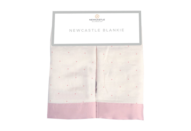 Pink polka dot bamboo security blanket, 100% natural muslin.