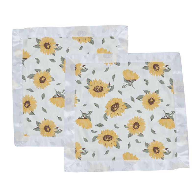 Sunflower Farm Newcastle Blankie, bamboo muslin security blanket set with sunflower pattern, 16" x 16".