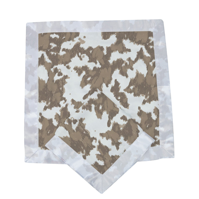 Yellowstone Cowhide Newcastle Blankie, bamboo muslin security blanket, 16x16 inches.