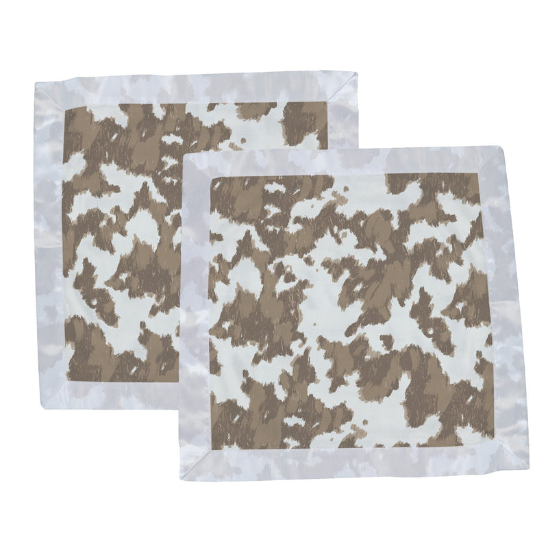 Yellowstone Cowhide Newcastle Blankie, 16" x 16" bamboo muslin security blanket, cowhide pattern.