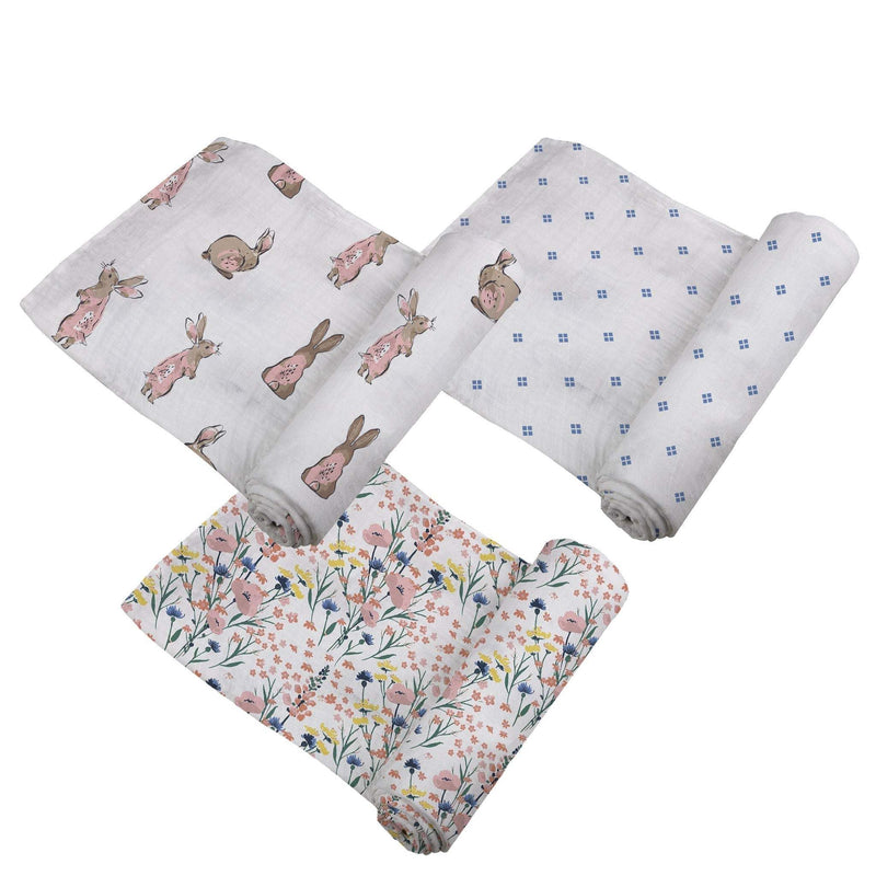 Wildflowers Bamboo Swaddles 3 Pack, soft bamboo muslin, multi-use, breathable, 47"x47".