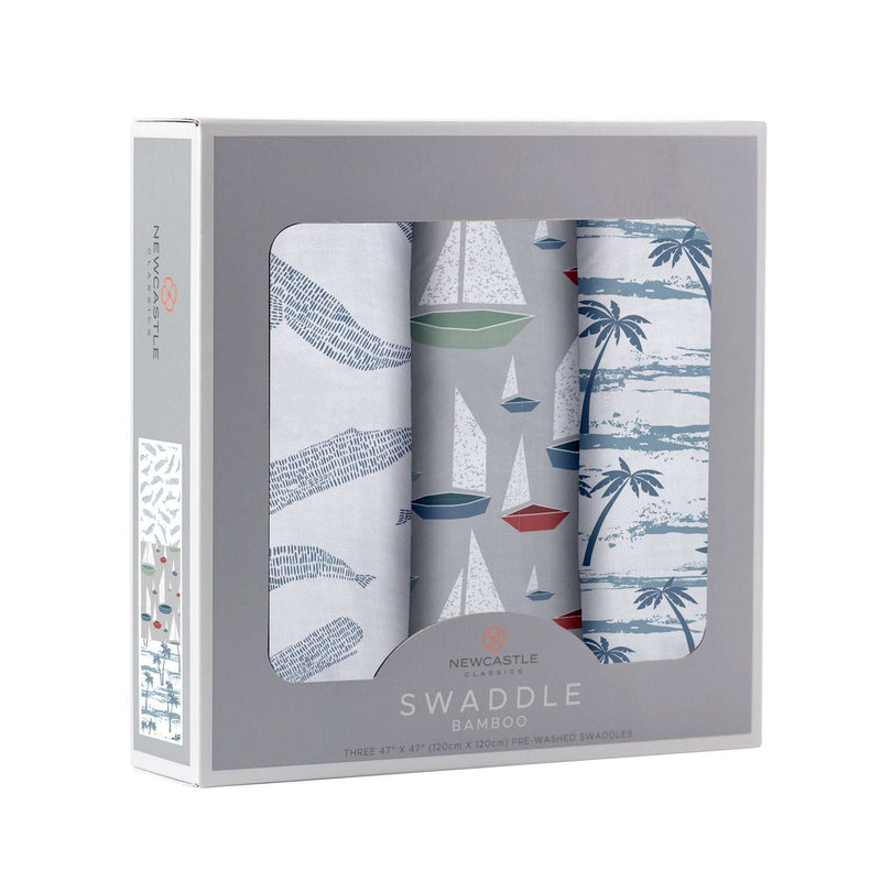 Ocean Tides Bamboo Swaddle 3 Pack in natural bamboo muslin, soft and breathable.