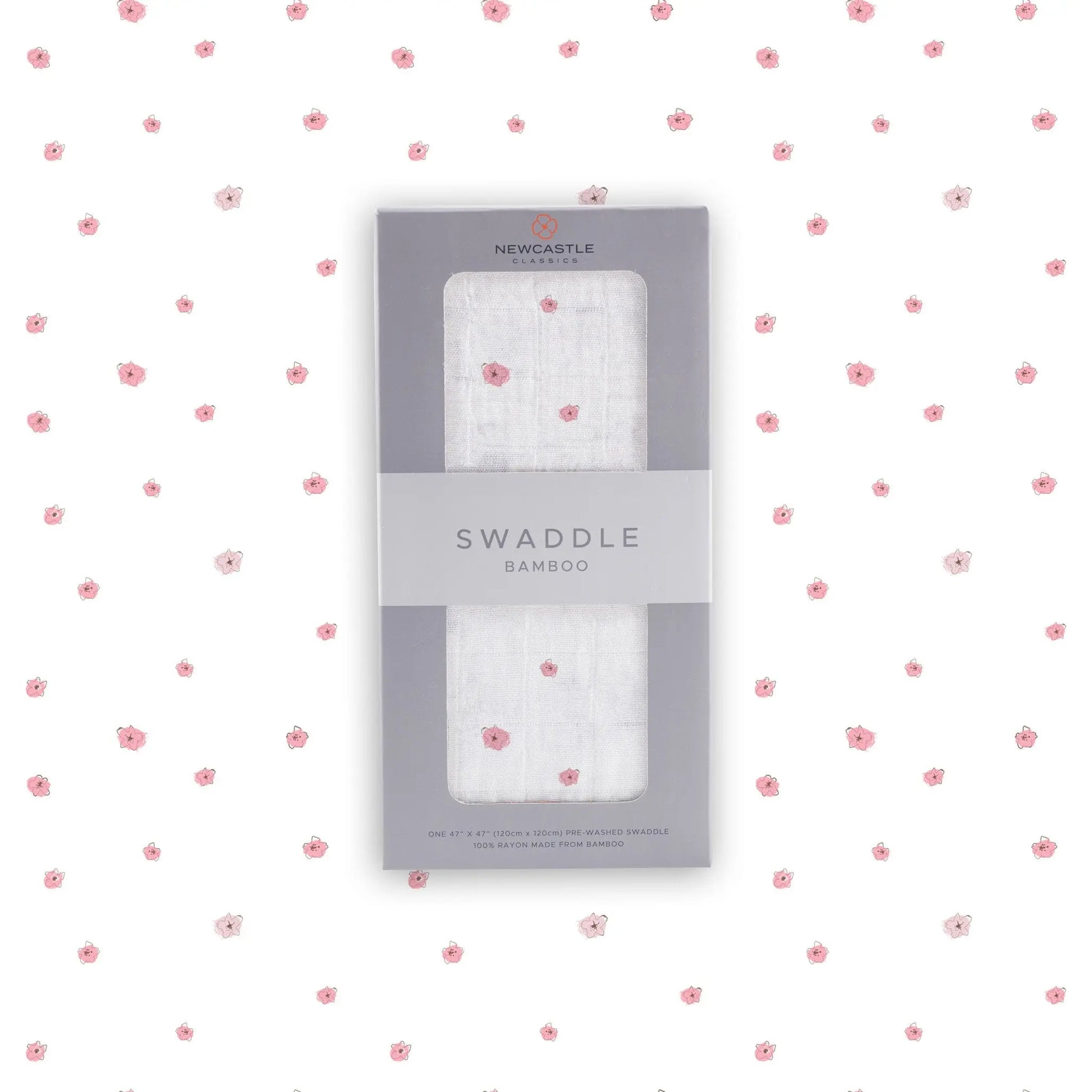 Pink Flower Bamboo Muslin Swaddle Blanket Soft Breathable Versatile Baby Accessory Newcastle Classics