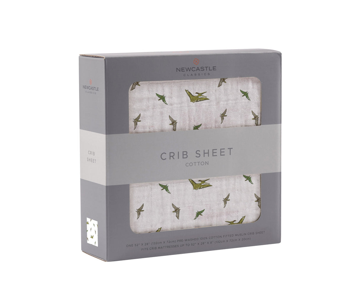 Pteranodon Cotton Muslin Crib Sheet by Newcastle Classics at Everetts Place