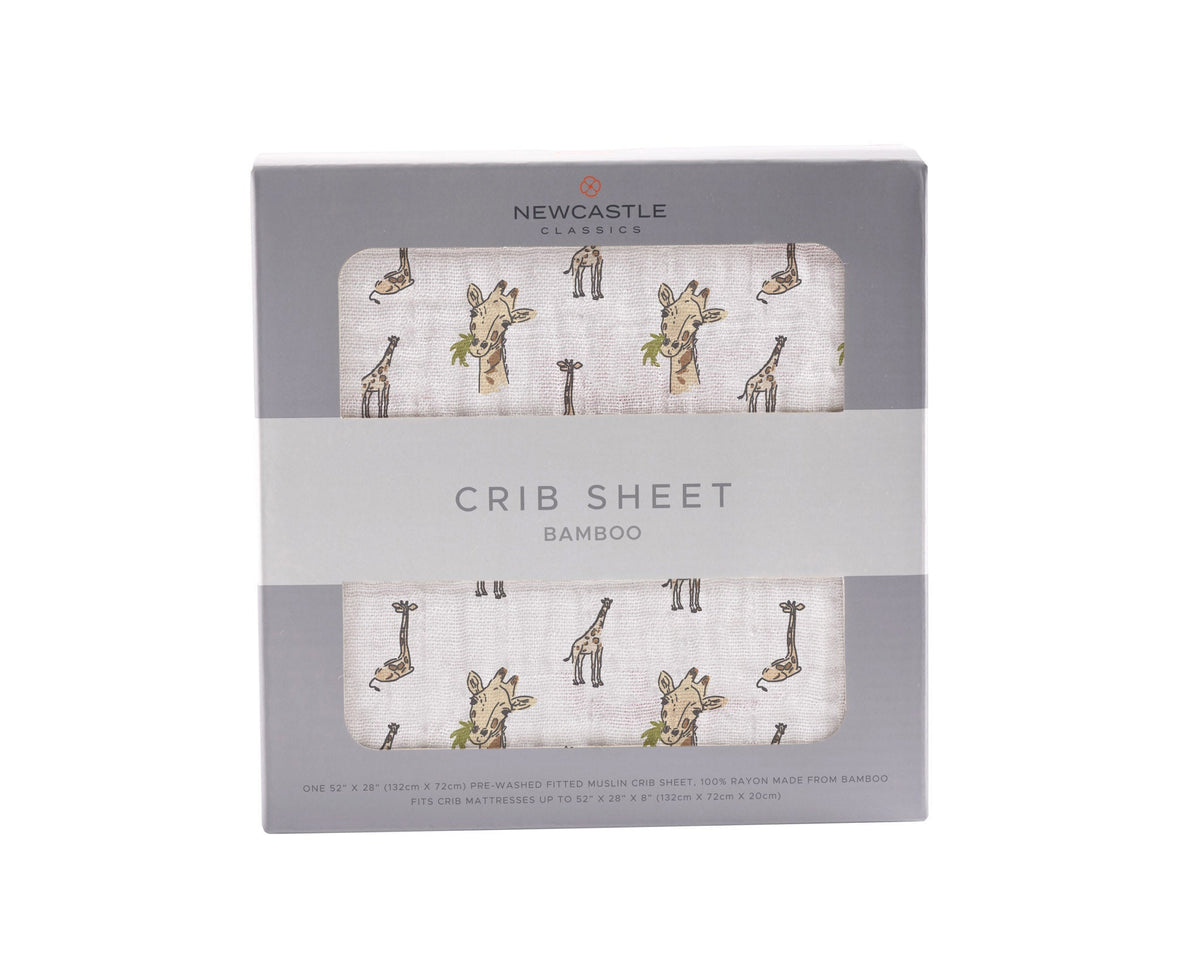 Hungry Giraffe Bamboo Muslin Crib Sheet by Newcastle Classics at Everetts Place