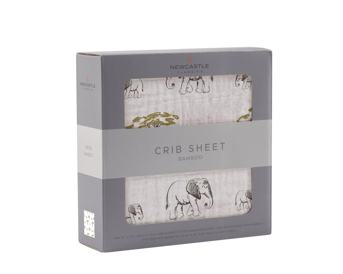 Organic Rhinos and Elephants Bamboo Muslin Crib Sheet by Newcastle Classics at Everetts Place