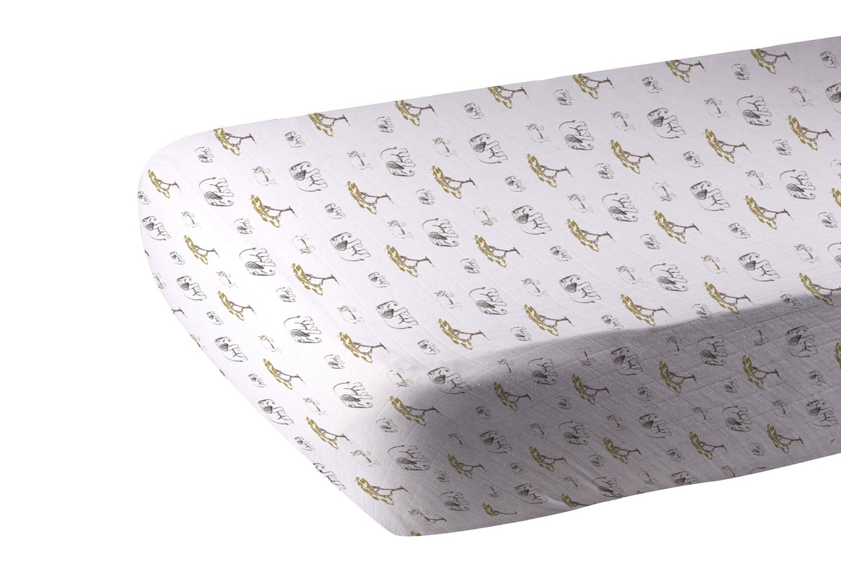 Organic Rhinos and Elephants Bamboo Muslin Crib Sheet by Newcastle Classics at Everetts Place