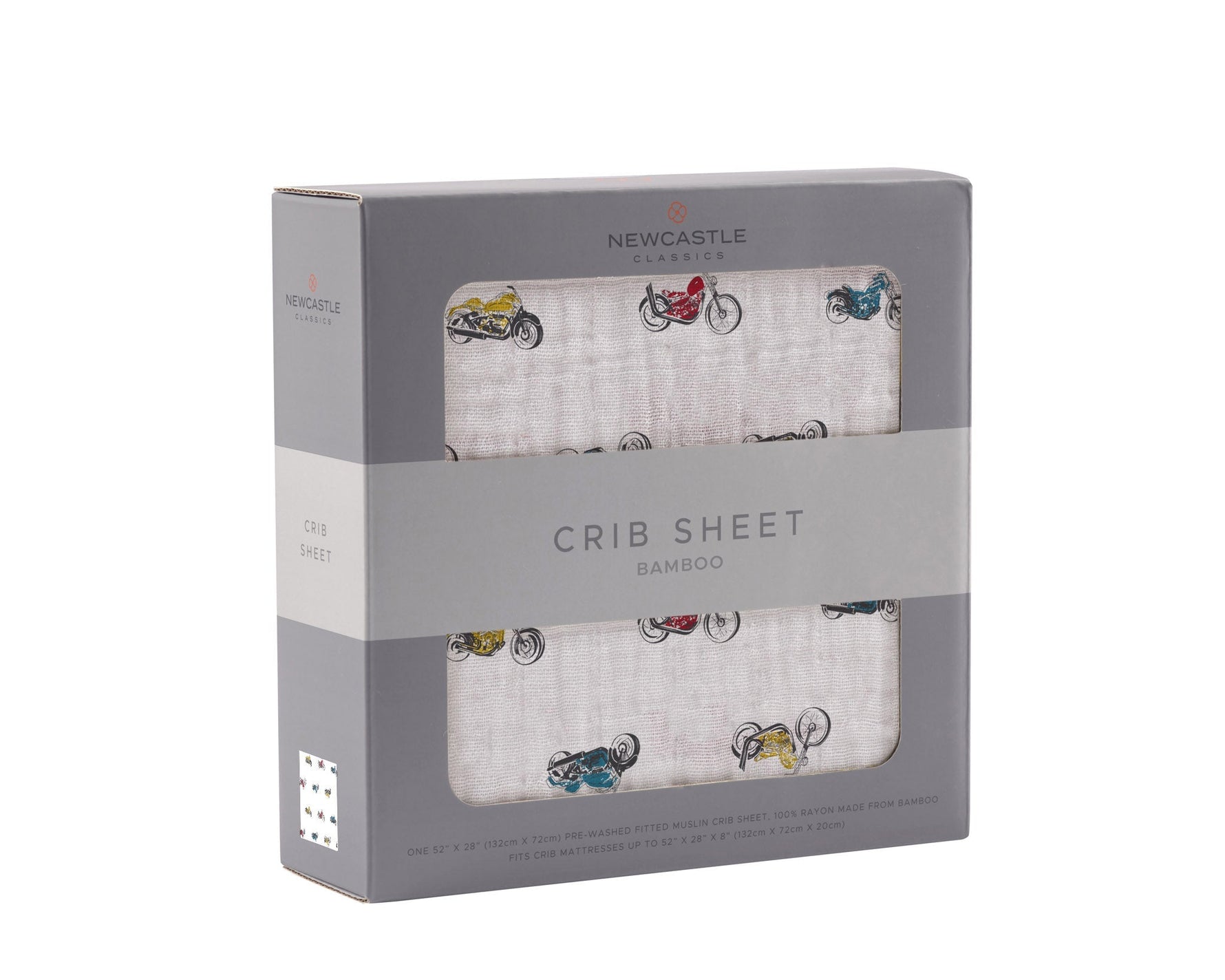 Vintage Motorcycles Bamboo Muslin Crib Sheet by Newcastle Classics at Everetts Place