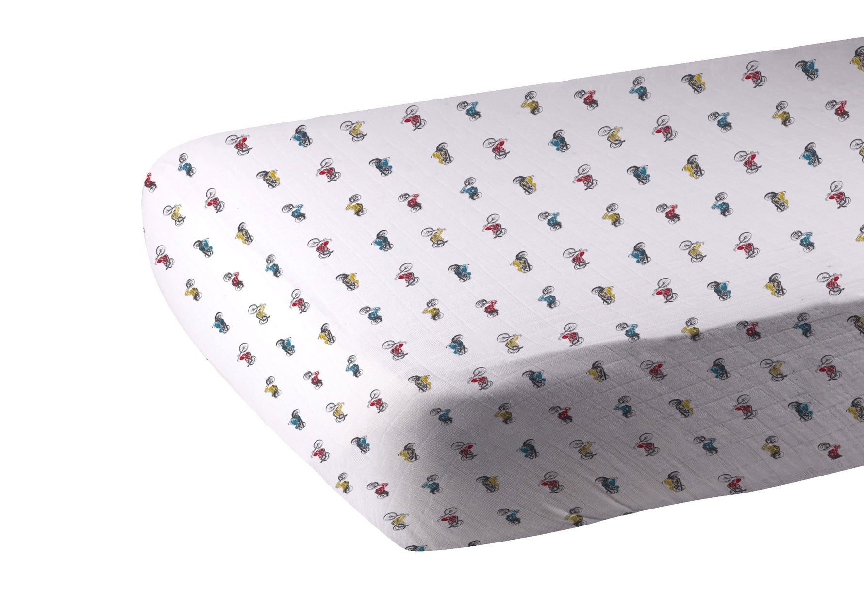 Vintage Motorcycles Bamboo Muslin Crib Sheet by Newcastle Classics at Everetts Place