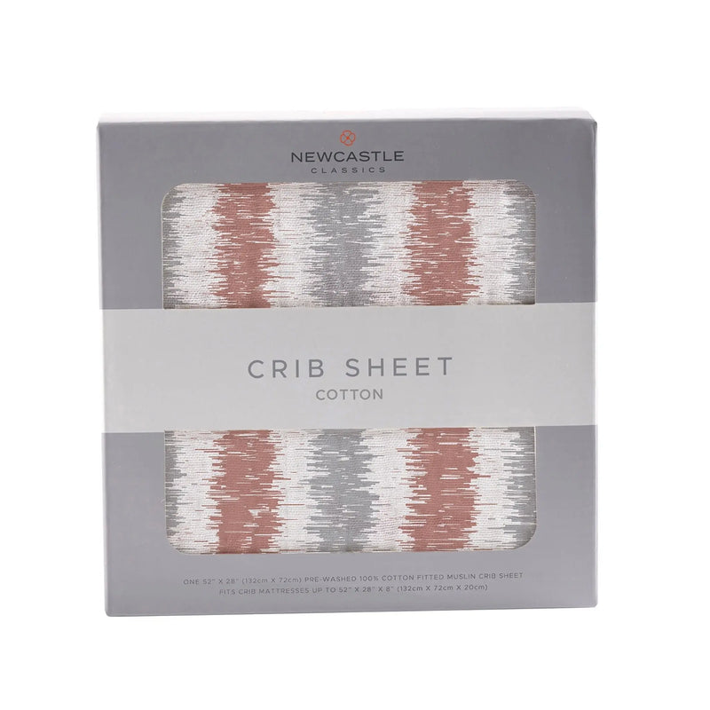 Western Stripe Cotton Muslin Crib Sheet in packaging.