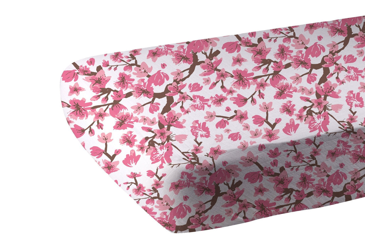 Organic Cherry Blossom Bamboo Muslin Crib Sheet by Newcastle Classics at Everetts Place